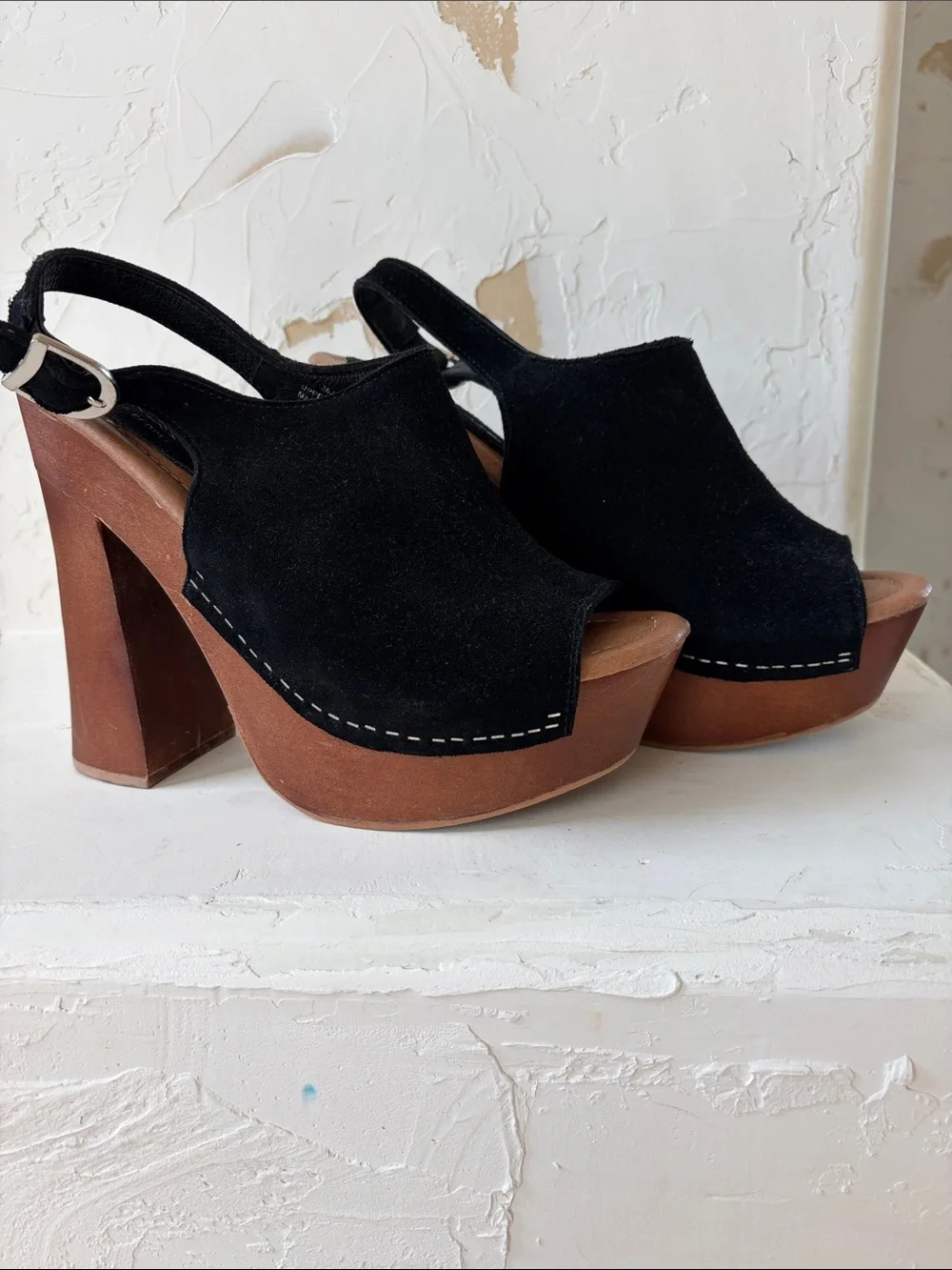 Jeffrey Campbell/Free People Black Suede Platform Slingback Sandals